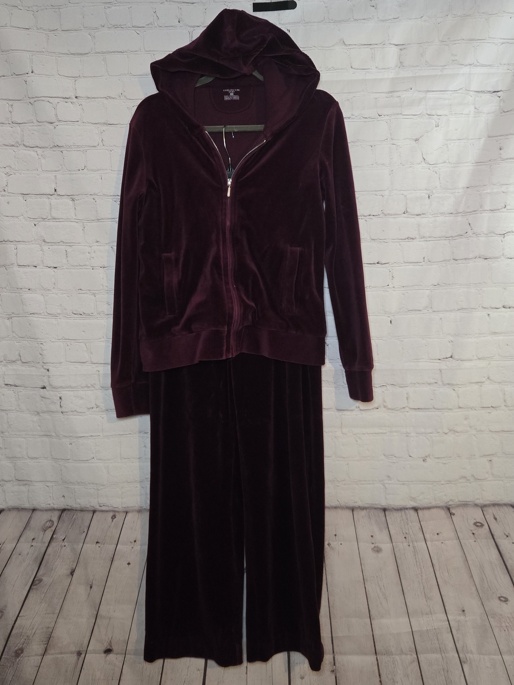 Jones New York Y2k Baggy Leg Burgundy Tracksuit Sport Velour Hooded Medium